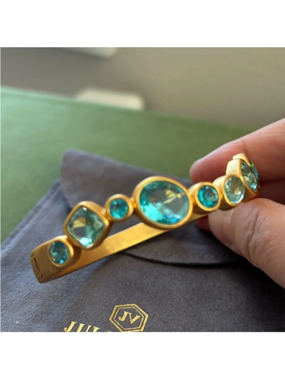 NWOT Julie Vos Gold-Tone Bracelet with Aqua Blue Crystal Accents - Picture 8 of 12